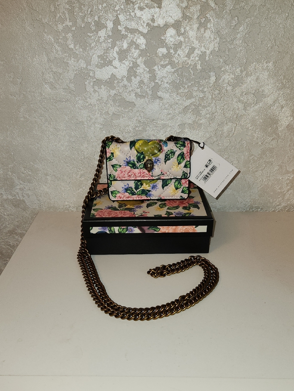 Kurt Geiger Floral Mini Crossbody Bag in White, Pink, Green